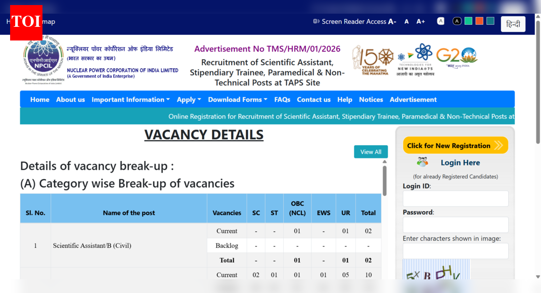 NPCIL recruitment 2026: Registration window opens for 114 technical and administrative posts; direct link to apply here