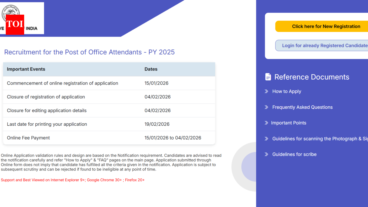 RBI Office Attendant recruitment 2026: Registration underway for 572 posts; check direct link, selection process here