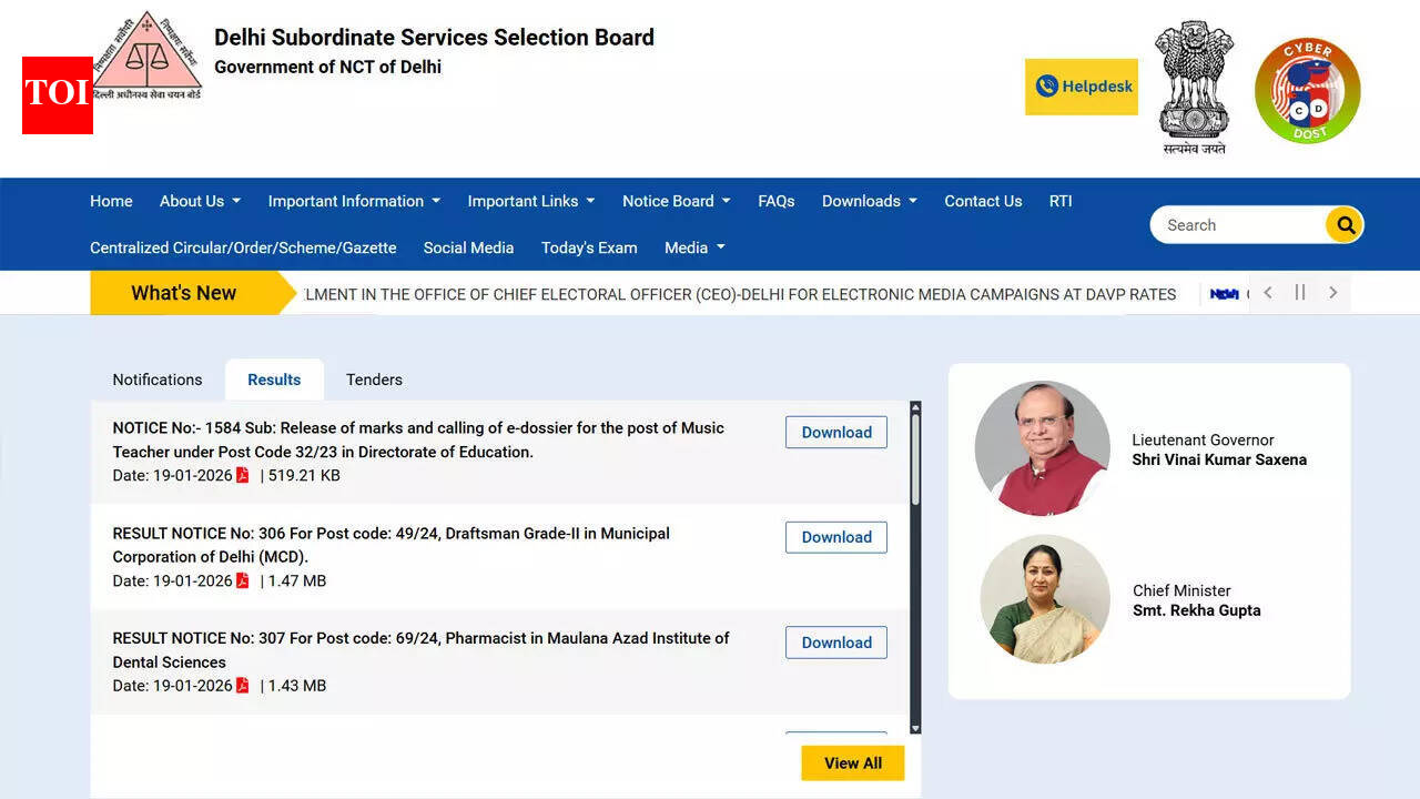 DSSSB Result 2026 released for various posts; check merit list, cutoff PDF and marks here