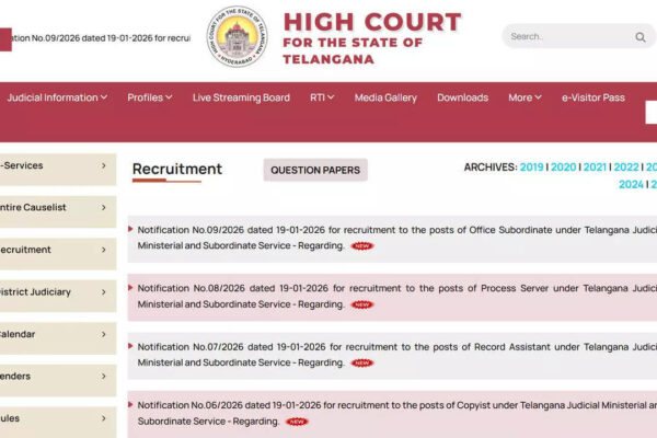 Telangana District Court Recruitment 2026: Notification released for 859 Examiner, Copyist and other posts