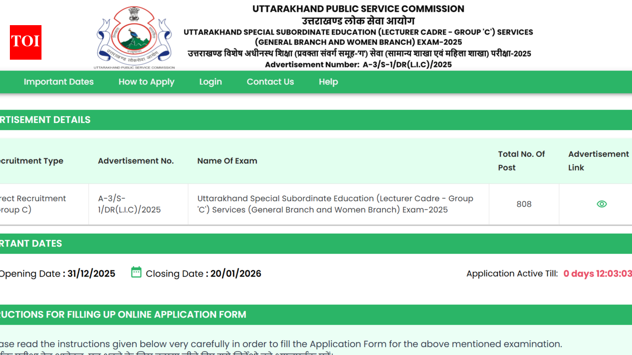 UKPSC recruitment 2026: Registration window closes today for 808 Lecturer posts; direct link to apply here
