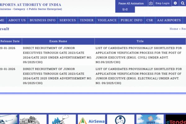 AAI Junior Executive result 2026 released at aai.aero: Direct link to download PDF list here