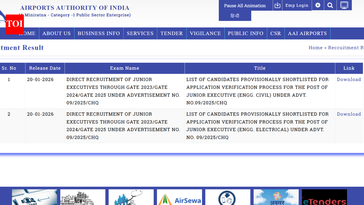 AAI Junior Executive result 2026 released at aai.aero: Direct link to download PDF list here