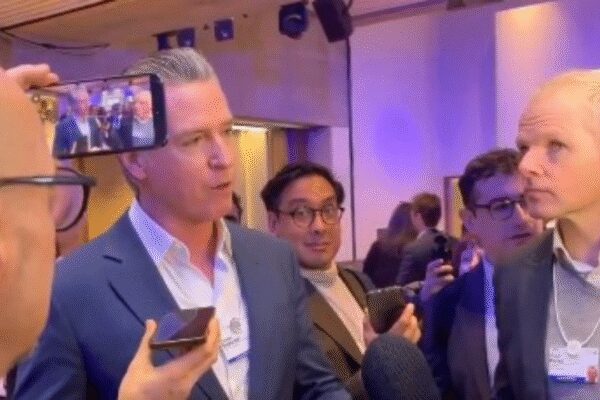 Newsom says he has been barred from entering US pavilion at Davos, after he called Trump’s address ‘boring’