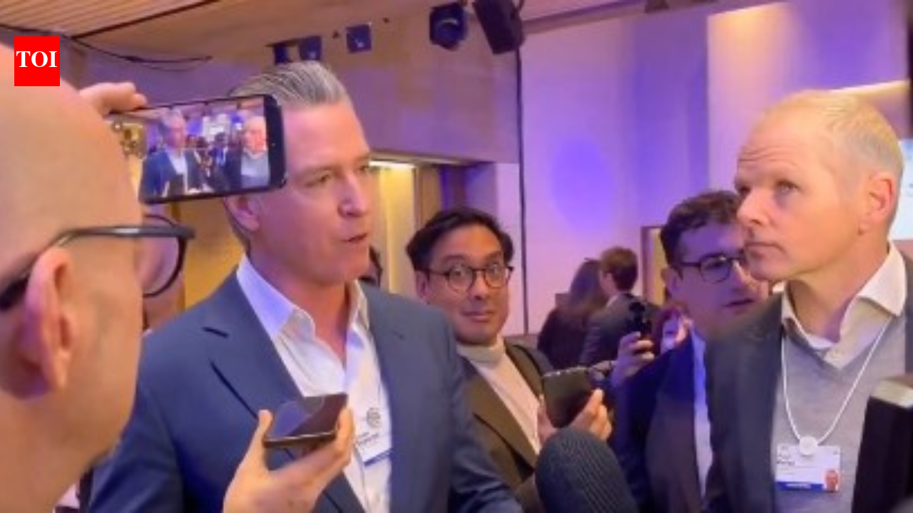 Newsom says he has been barred from entering US pavilion at Davos, after he called Trump’s address ‘boring’
