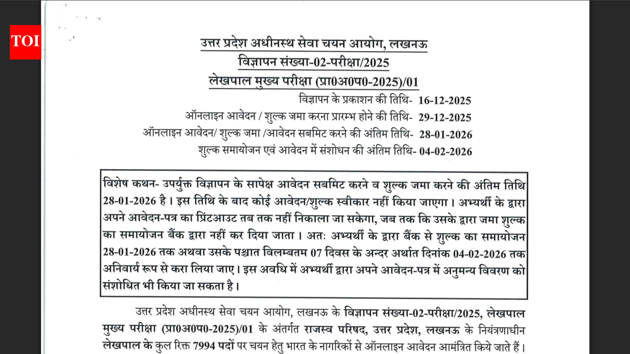 UP Lekhpal registrations underway for 7994 posts: Check direct link to apply and other details here