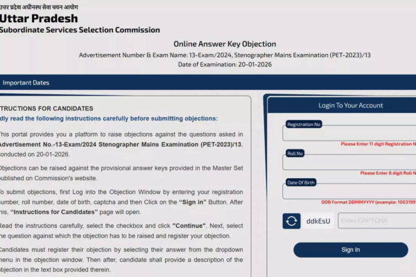 UPSSSC releases stenographer mains PET 2023 provisional answer key, allows online objections till January 28