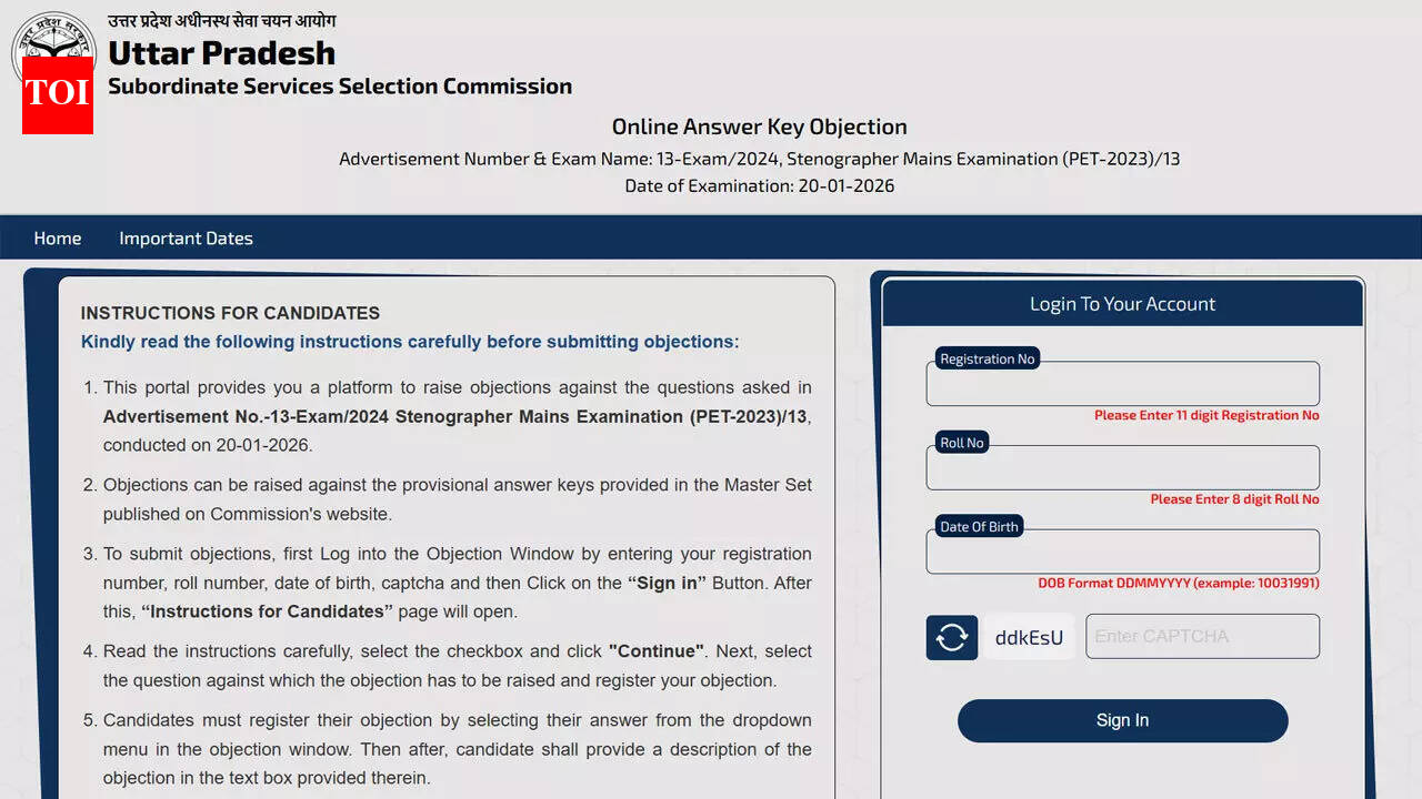 UPSSSC releases stenographer mains PET 2023 provisional answer key, allows online objections till January 28