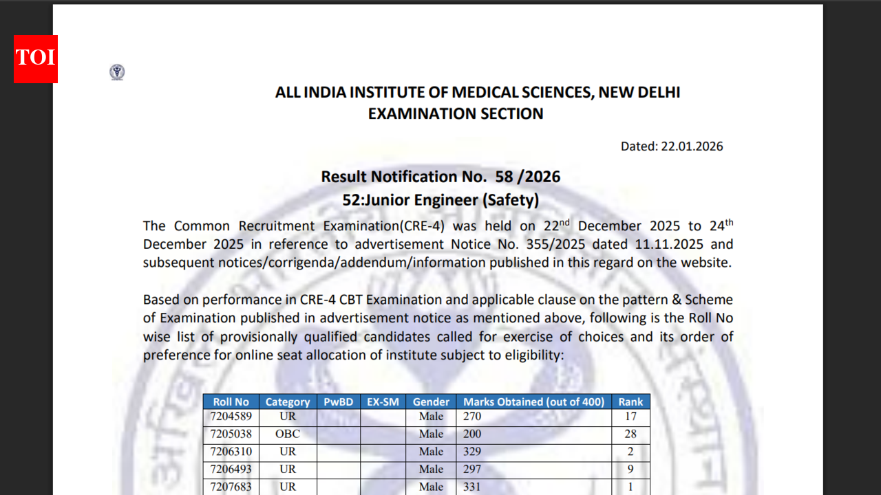AIIMS CRE 4 result 2026 released at aiimsexams.ac.in: Direct link to download scorecards here