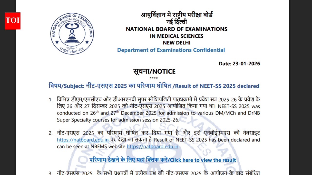 NEET SS result 2025 released at natboard.edu.in: Direct link to download here