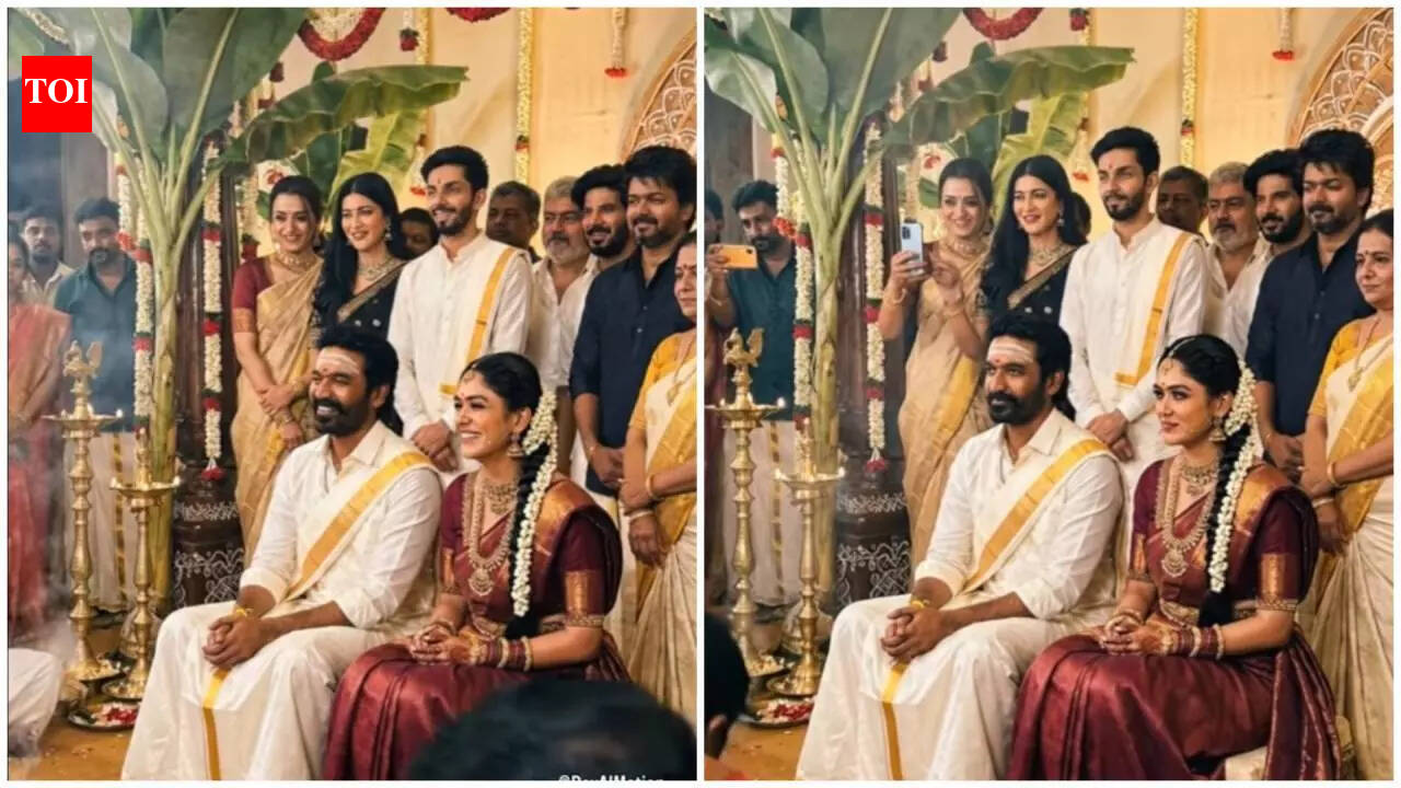 Dhanush–Mrunal Thakur’s AI wedding video featuring Ajith, Thalapathy Vijay, Trisha and others goes viral amid dating and marriage rumours | Tamil Movie News