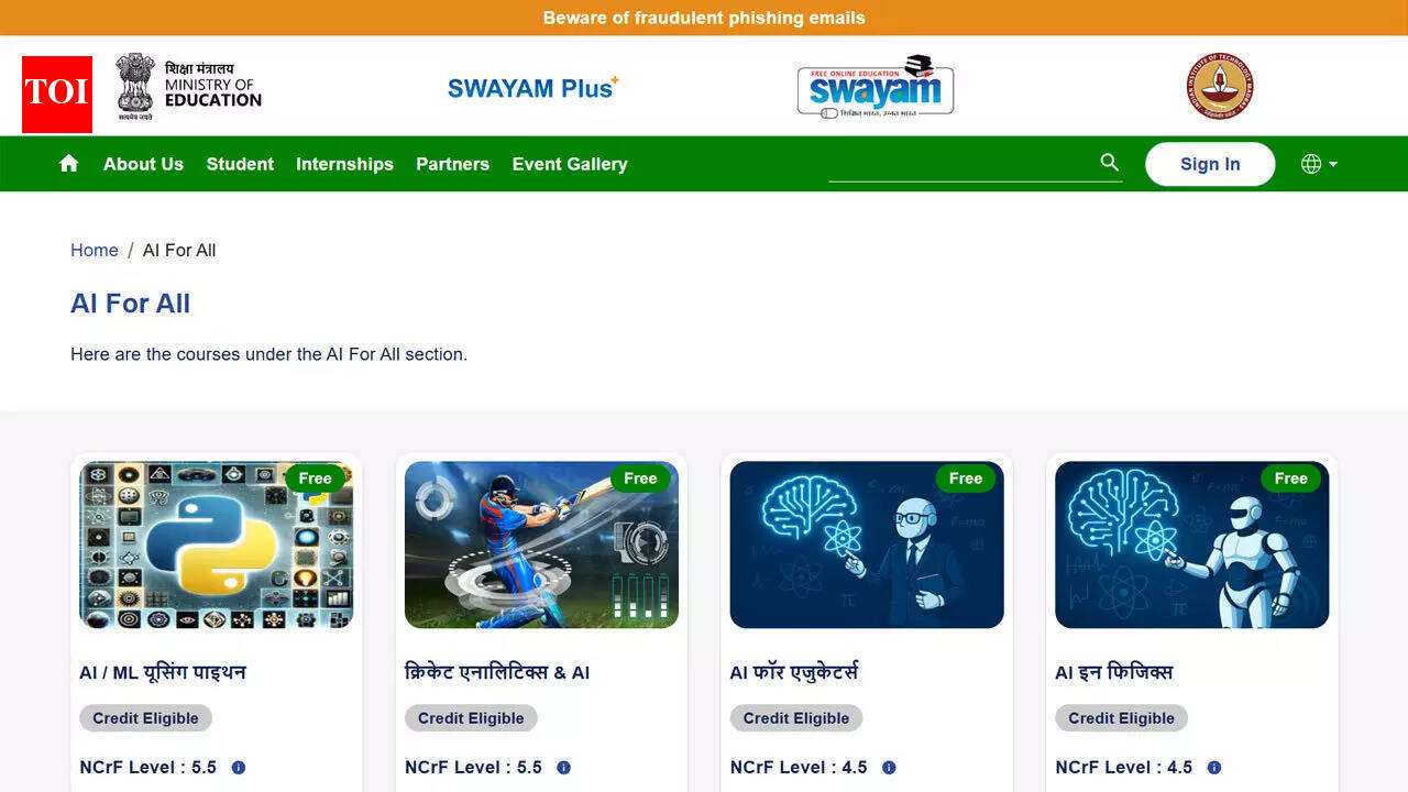 IIT Madras launches ‘AI for All’ with six free Hindi courses; apply at swayam-plus.swayam2.ac.in