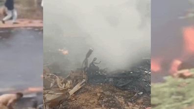 Plane split into pieces: Fire, smoke, debris and papers – video shows aftermath of crash that killed Ajit Pawar | India News