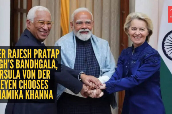 After turning heads in Rajesh Pratap Singh’s Banarasi jacket, Ursula von der Leyen steps out in Anamika Khanna’s Euro-blue Bandhgala