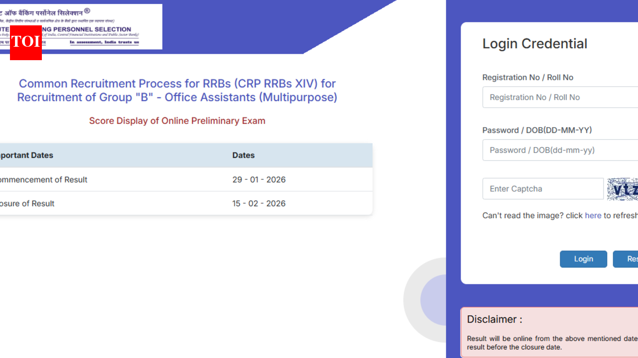 IBPS RRB Clerk prelims scorecard 2026 released at ibps.in: Check direct link to download here
