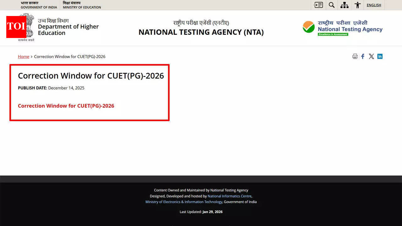 CUET PG 2026 application correction window opens: Editable fields, important dates, fees and key details