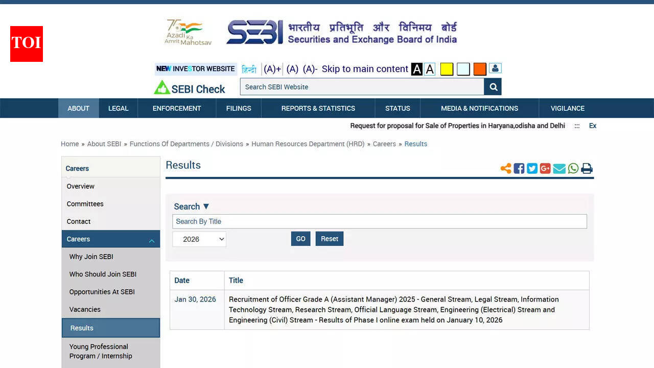 SEBI Grade A Prelims Result 2026 declared; merit list PDF available on sebi.gov.in, download here