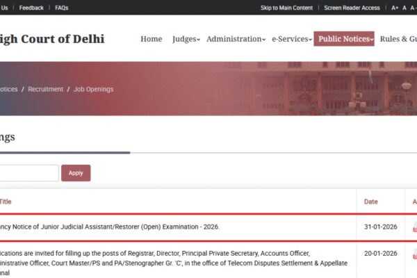 Delhi High Court recruitment 2026: Notice out of 152 JJA posts, registration to begin on this date