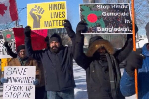 Hindu Canadian Foundation protests in −23°C against violence targeting religious minorities in Bangladesh