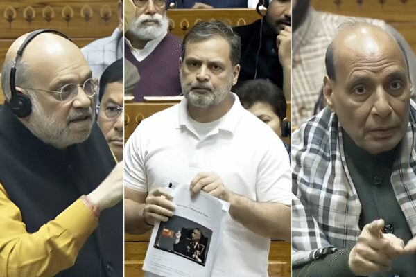 Amit Shah, Rahul Gandhi (C) and Rajnath Singh (R) NEW DELHI: The Lok Sabha witnessed a major showdown on Monday as leader of opposition Rahul Gandhi rose to speak during the debate on the Motion of Thanks to the President’s address.Rahul Gandhi began his speech by quoting excerpts from the memoir of former Army chief General MM Naravane, triggering immediate objections from defence minister Rajnath Singh and home minister Amit Shah. Rahul Gandhi’s ‘Open Challenge’ To Amit Shah In Lok Sabha Over SIR Gets ‘I Will Decide’ ReplyBoth ministers protested on procedural grounds, arguing that the book had not yet been officially published and therefore could not be cited in the House.The Congress leader, however, insisted that the document he was referring to was “authentic” and that he was well within his rights to quote from it. He said he had not originally intended to raise the issue, but decided to do so after BJP MP Tejasvi Surya questioned the patriotism of the Congress party earlier in the debate.“No debate on who is patriotic and who is not. Our patriotism is not buried,” Rahul said.Rajnath Singh countered the reference, maintaining that the memoir had not been published and therefore could not be brought into parliamentary proceedings.Home minister Amit Shah also hit back sharply. “I listened carefully to the speech of the honourable Member of Parliament, Tejasvi Surya. At no point did he question the nationalism or character of the Opposition,” Shah said.“In his speech, referring to the period from 2004 to 2014, he spoke about nationalism, the country’s culture and language, and said that these were not upheld by the government during that time. He did not question the nationalism or character of the Opposition anywhere… Secondly, leaders of the Opposition are saying they are not being allowed to speak, while they themselves are violating Rule 389. How do we want to run the House?” Shah added.Lok Sabha Speaker Om Birla intervened, citing parliamentary rules that prohibit quoting from books or newspaper clippings on matters not directly related to House proceedings.“The defence minister, home minister and the Prime Minister raise questions on our party, party leaders, and our nationalism. This article writes about the PM’s character… This is neither about China, nor the PM,” Rahul said.Opposition members, including Samajwadi Party chief Akhilesh Yadav, accused the government of not allowing the LoP to complete his speech, leading to loud exchanges across the House. As the uproar intensified, Speaker Birla eventually adjourned the Lok Sabha.Earlier in the day, BJP MP Tejasvi Surya, while seconding the Motion of Thanks, had launched a sharp attack on the Congress-led UPA government, describing the period from 2004 to 2014 as a “decade of lost opportunities” and a “narrative of excuses”. He argued that the contrast between “weak leadership” and “great leadership” clearly set apart the Congress and the BJP.About the AuthorTOI News DeskThe TOI News Desk comprises a dedicated and tireless team of journalists who operate around the clock to deliver the most current and comprehensive news and updates to the readers of The Times of India worldwide. With an unwavering commitment to excellence in journalism, our team is at the forefront of gathering, verifying, and presenting breaking news, in-depth analysis, and insightful reports on a wide range of topics. The TOI News Desk is your trusted source for staying informed and connected to the ever-evolving global landscape, ensuring that our readers are equipped with the latest developments that matter most.”Read MoreEnd of ArticleFollow Us On Social MediaVideosBudget 2026: 10 Changes In Income Tax Rules That Will Reshape How Indians Save And File ReturnsFrom Minerals Gift To Diplomatic Snub: Pakistan Misses Out On Key US Meet While India Takes SeatSanjay Raut Raises Doubts Over Ajit Pawar Plane Crash, Seeks Thorough Probe’Cricket Or Cowardice?’ Opposition MPs Lash BCCI After Pakistan Boycott India Clash In T20 World CupPakistan’s Balochistan Operation Under Scrutiny As India Calls Out Deflection Tactics To Shift BlameShashi Tharoor Claims India ‘Surrendered’ To US Pressure By Stopping Chabahar Port Fund in BudgetFM Nirmala Sitharaman Cites Operation Sindoor To Defend A Decade Of Defence Investment And Reforms’India Now Central To Global Growth’, Says FM Nirmala Sitharaman As Elon Musk Flags Power ShiftShots Fired Outside Rohit Shetty’s Bungalow In Mumbai, Cops Detain FivePakistan Boycott Will Hurt Its Own Cricket, Says Former Cricketer Madan Lal123PhotostoriesDalai Lama’s gentle wisdom for kids: “Be kind whenever possible, it is always possible.”How Bengaluru’s Hebbal flyover ramp beat a 10-year standstillWhat is Purple Honey and how does this rare honey get the unique colourTimes when Sabrina Carpenter dazzled the world and made a statement with her fashion senseTop 10 vegetarian Chinese recipes you can easily make at home7 animals that exist only in Antarctica and why they are a traveller’s delight8 unique residential buildings on Earth; where creativity meets lifePune–Mumbai high-speed rail: The mega project that could cut travel time by an hourRohit Shetty in Mumbai firing scare: Gunshots break midnight silence in JuhuHow to make Beetroot, Sweet Potato & Walnut Kebab at home123Hot PicksBudget 2026Gold Silver PricesCigarette Prices HikeFebruary 2026 bank changesIncome Tax CalculatorPublic holidays February 2026Bank Holidays februaryTop TrendingOKC Thunder vs Denver Nuggets InjuryMLB Trade RumorsDrake MayeDeshaun WatsonNHL Trade UpdateSnowboarder RyanMLB TradeRyan ClarkTua TagovailoaJustin Herbert