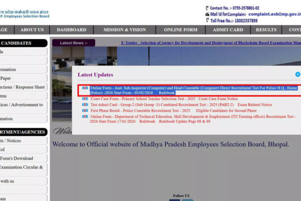 MP Police ASI and Head Constable Computer Recruitment 2026 notification out at esb.mp.gov.in; check eligibility, important dates