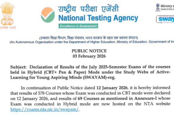 NTA SWAYAM July 2025 semester exam results out: Direct link to download scorecards here