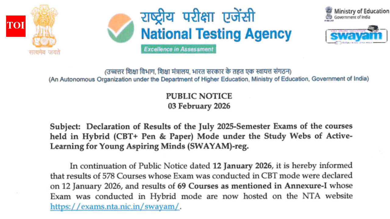 NTA SWAYAM July 2025 semester exam results out: Direct link to download scorecards here