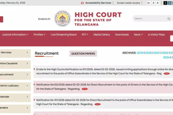 Telangana High Court Subordinate and Driver Notification 2026 released for 902 vacancies; apply online here