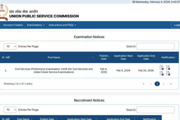 UPSC releases CSE and IFS 2026 notification at upsc.gov.in; applications open from 4 to 24 February