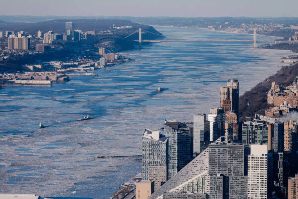 NASA satellite image captures frozen Hudson River through New York City