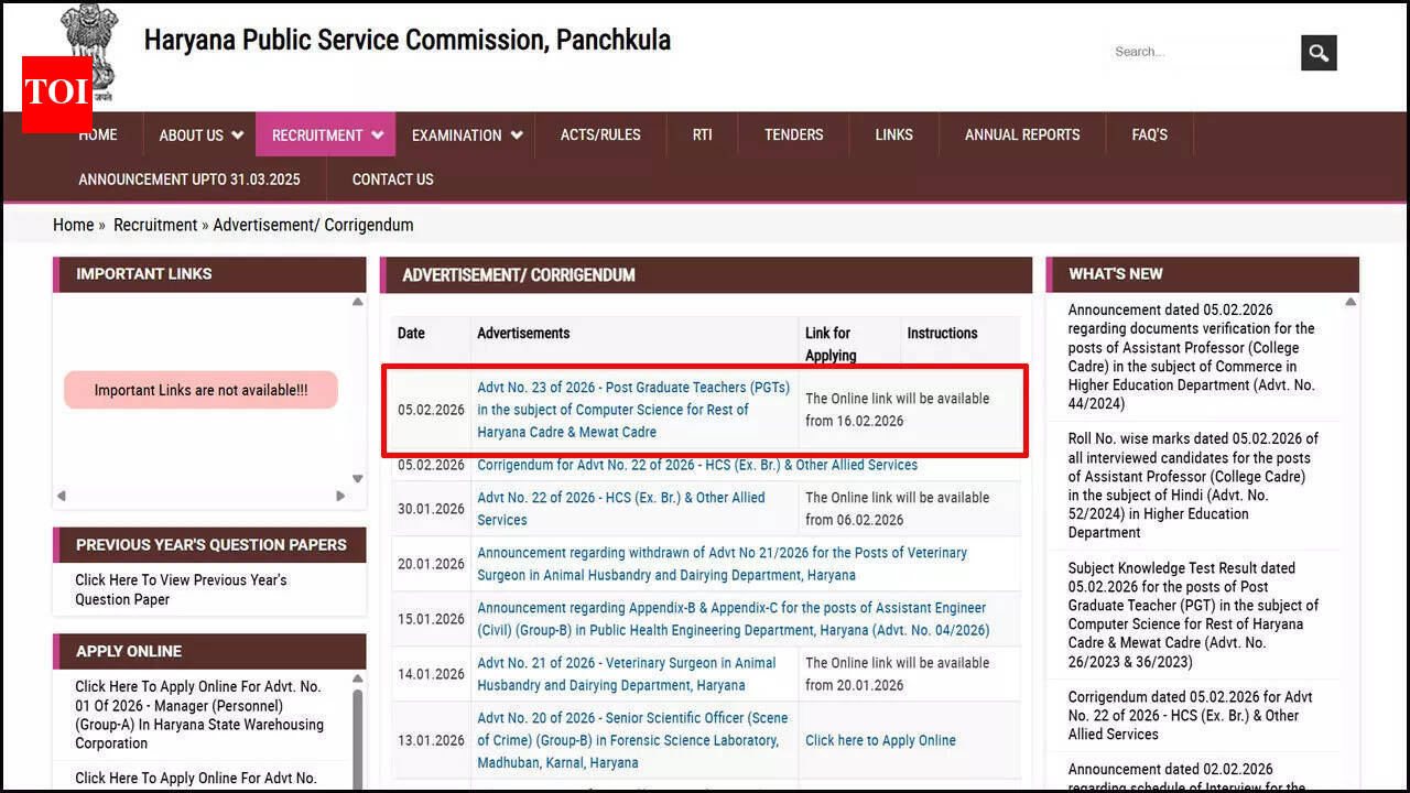 HPSC PGT Computer Science recruitment 2026 notification released for 1672 posts; check eligibility, fees, exam pattern and more here