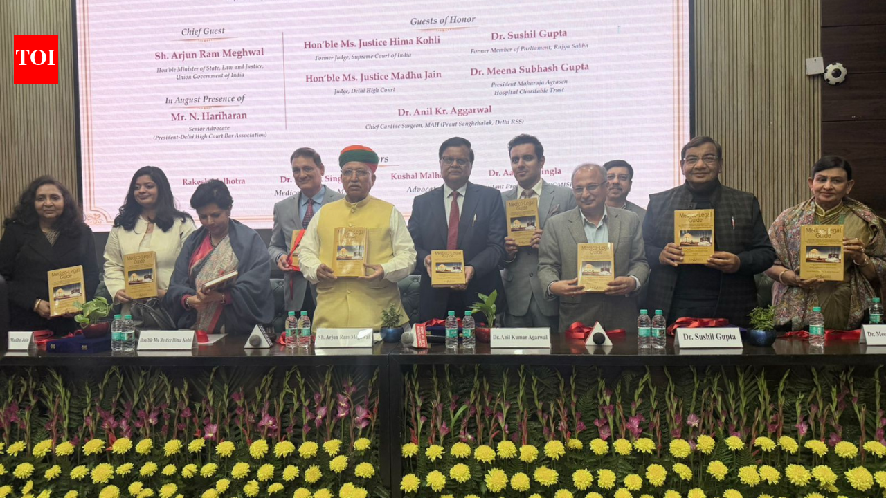 NEW DELHI: Union minister of state for law and justice Arjun Ram Meghwal on Sunday launched “The Medicolegal Guidebook,” in an effort to bridge the interface between medicine and law to ensure patient safety, ethical practice, and legal compliance in healthcare.The book is co-authored by Deepak Singla, medical director of Maharaja Agrasen Hospital; Aarushi Singla, pediatric endocrinologist, ESIC Medical College & Hospital; senior advocate Rakesh Malhotra; and advocate Kushal Malhotra.Addressing the gathering, the authors said the guidebook equips healthcare professionals with hands-on medico-legal guidance, helping strengthen patient safety, ethical responsibility, and standards of care.The book was unveiled in the presence of senior figures from the legal and medical fraternity, including Meena Subash Gupta, Sushil Gupta, Anil Agarwal, former Supreme Court judge Justice Hima Kohli, and high court judge Justice Madhu Jain.End of ArticleFollow Us On Social MediaVideos‘Embarrassed Himself’: Gaurav Gogoi Slams Assam CM Himanta Sarma Over ‘Pakistan Links’ Allegation‘1.25 Crore Hindus In Bangladesh’: RSS Chief Mohan Bhagwat Issues Big Unity CallUkraine to Gaza: Malaysia PM Anwar Ibrahim hails PM Modi’s unwavering global peace pushGogoi’s wife Elizabeth worked for Pakistani agent Ali Tauqeer Sheikh: Assam CM Himanta Biswa Sarma‘India’s Stand on Terrorism Is Clear’: PM Modi Speaks Firmly During Malaysia Visit”Strategic Ties And Trade Strengthened”: PM Modi Exchanges MoUs With Malaysian PM’Reasons For Reducing Russian Oil Imports Are…’ Foreign Expert Explains India-US Trade FrameworkIndia Reiterates Energy Security Priority, Signals Russia Oil Imports Will ContinueGhaziabad Sisters’ Deaths: Father’s Three Marriages Add Twist To Probe“Deal Favours US farmers” Opposition Attacks India-US Trade Framework123PhotostoriesTop 6 cheapest destinations to travel in India in 2026The one-sided friendship problem: Why so many adult friendships feel draining now8 types of kadhi from across India to try for lunchScarlett Johansson net worth: Inside the USD 165 million fortune of Marvel’s ‘Black Widow’ starFrom Bad Bunny, Green Day to Charlie Puth: Full list of Super Bowl 60 performersFrom a massive living room to lavish bedrooms: A look at Samay Raina’s luxurious housePM Narendra Modi’s Panch Prana goal and the role of Shatavari and it’s importance in traditional Indian kitchens7 warning signs of structural defects every homeowner should know‘The Fame Game’, ‘Mrs. Deshpande’, ‘Maa Behen’: Madhuri Dixit Nene’s evolving OTT journeyBengaluru–coastal Karnataka to get Vande Bharat boost: What we know123Hot PicksBudget 2026Gold Silver PricesParliament Budget SessionGCC Unified Visa 2026Income Tax CalculatorPublic holidays February 2026Bank Holidays februaryTop TrendingSri Lanka vs Ireland Live ScoreCooper Kupp WifeLindsey Vonn InjurySuper Bowl LX TicketOliver RowlandJustin GaethjeLIV GolfLiam Paro vs Paddy Donovan Net WorthWinter Olympics 2026NBA Trade Update