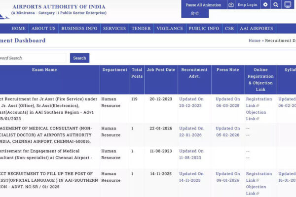 AAI recruitment 2026: Southern region syllabus for Junior and Senior Assistant released at aai.aero; download here