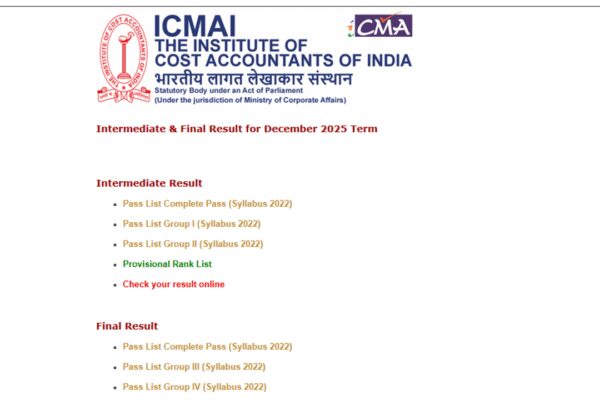ICMAI CMA December result 2025 released: Check direct links to download Inter, Final scorecards here
