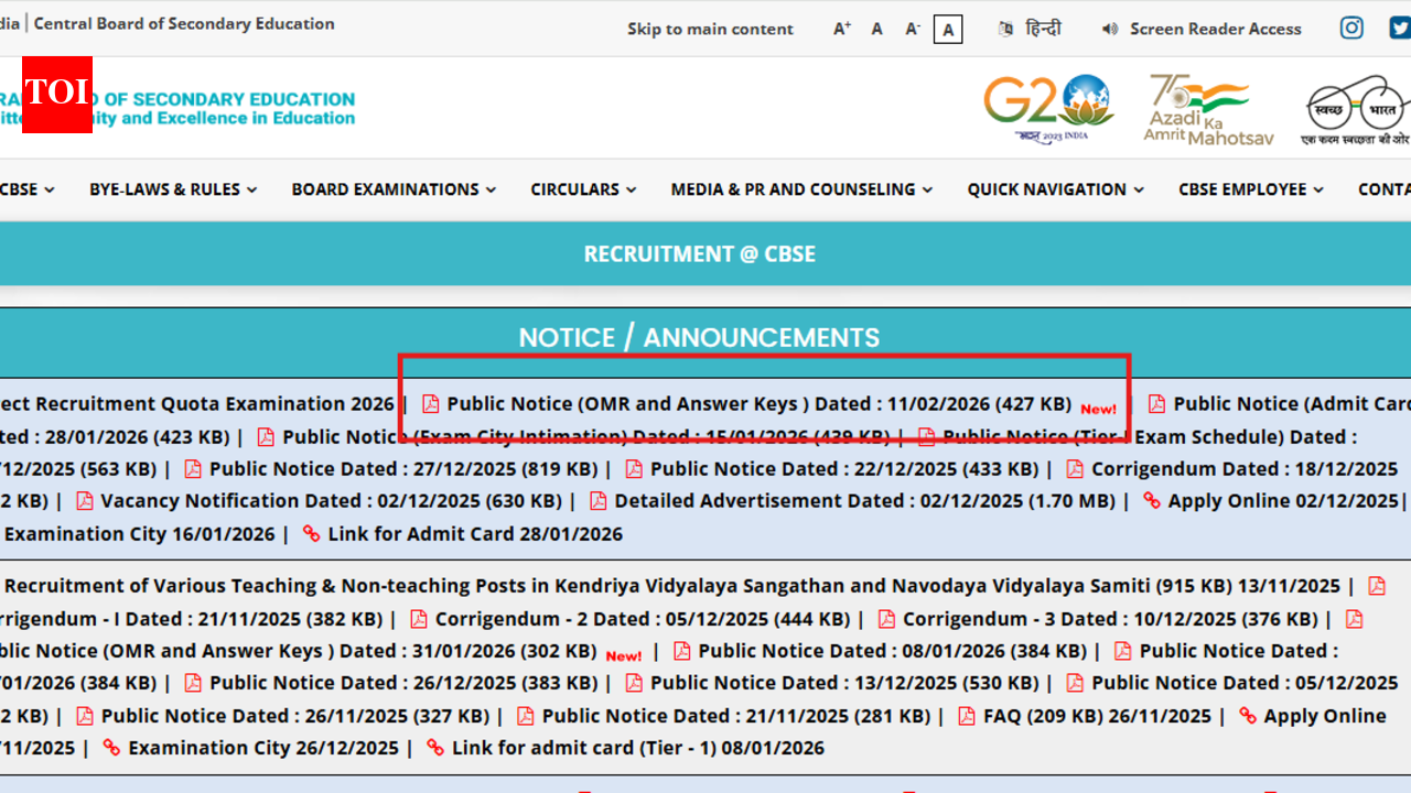 CBSE DRQ answer key 2026 released for Group A, B, C posts; check direct link and steps to raise objections