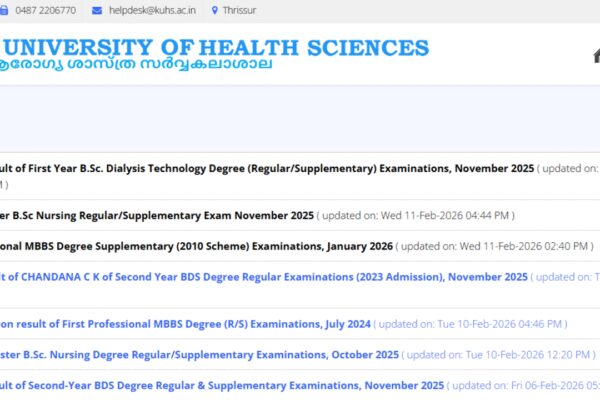 KUHS result 2026 released for B.Sc Nursing 6th sem, B.Sc Dialysis Tech, and MBBS supplementary exams: Direct link here