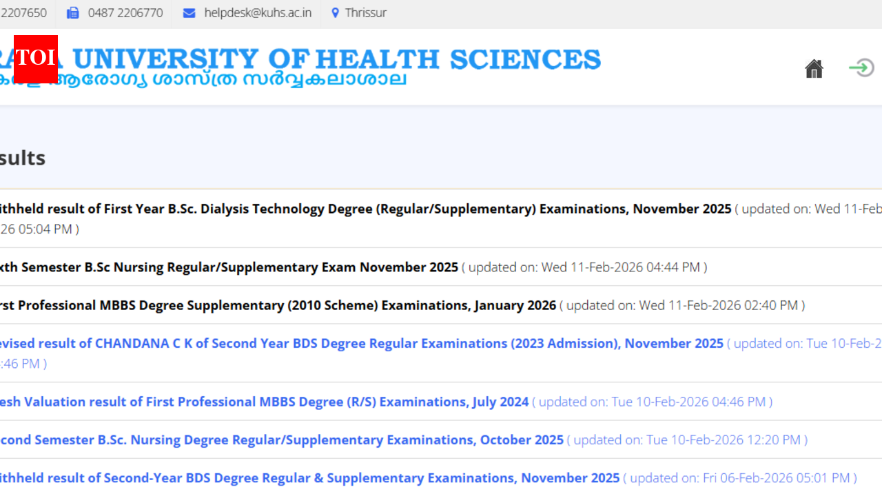 KUHS result 2026 released for B.Sc Nursing 6th sem, B.Sc Dialysis Tech, and MBBS supplementary exams: Direct link here
