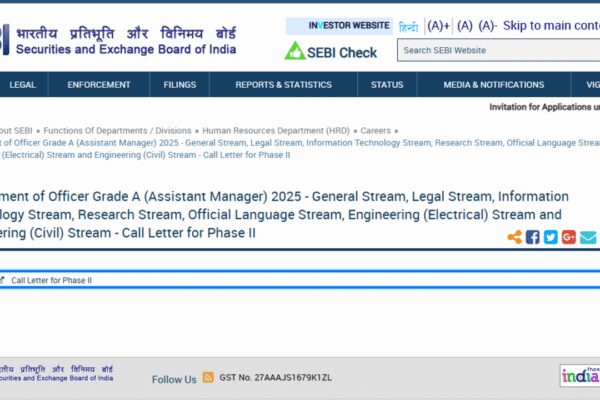 SEBI Grade A Phase 2 call letter released at sebi.gov.in: Direct link to download admit card here