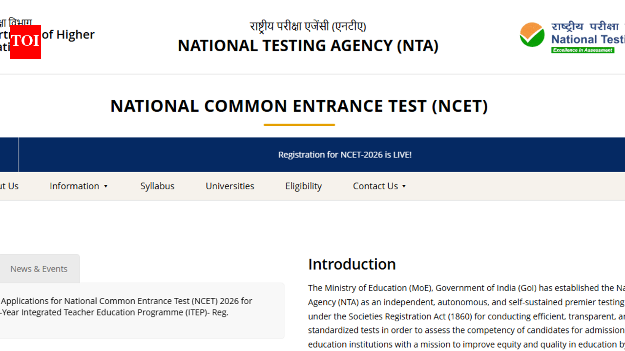 NTA NCET 2026 registration begins at nta.ac.in: Check direct link to apply and key dates here