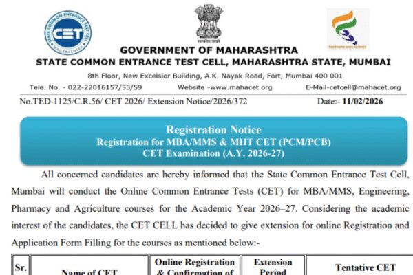 MHT CET 2026 registration deadline extended till this date: Check official notice here