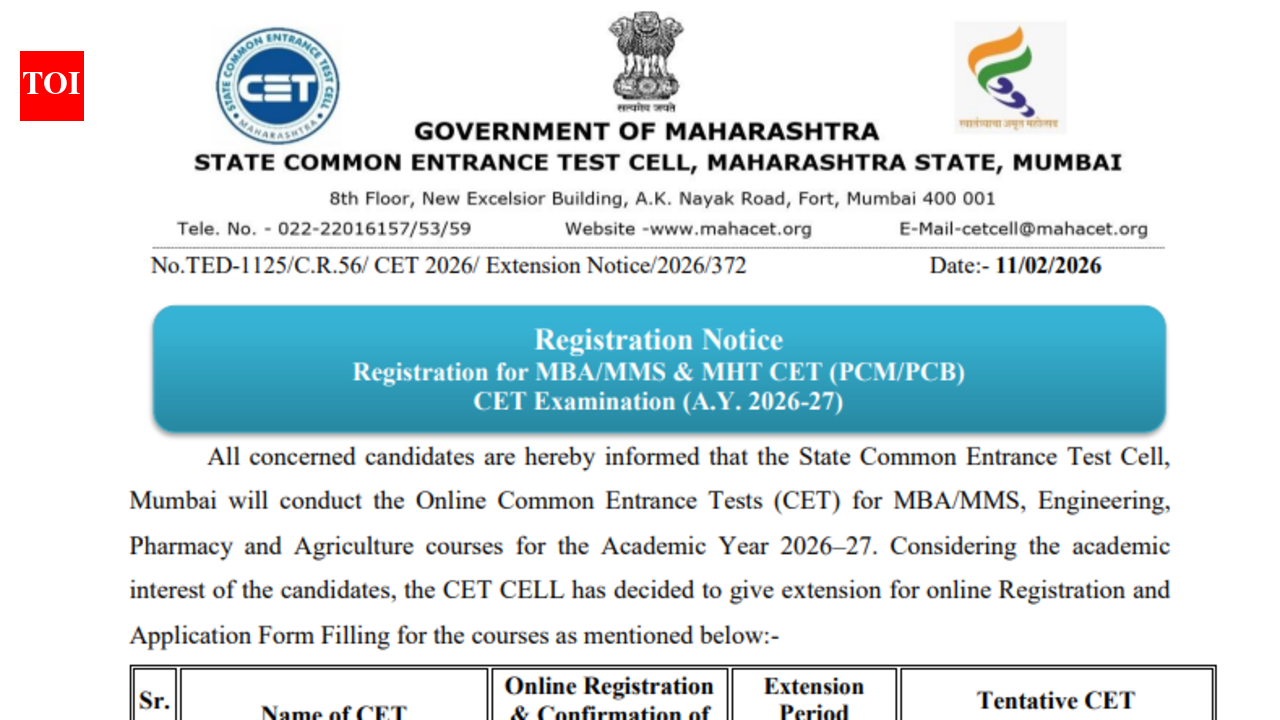 MHT CET 2026 registration deadline extended till this date: Check official notice here