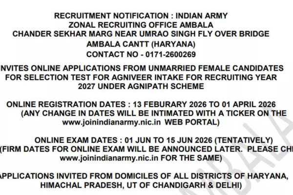 Indian Army Agniveer recruitment 2026 notification out for 25,000+ vacancies @joinindianarmy.nic.in; apply here
