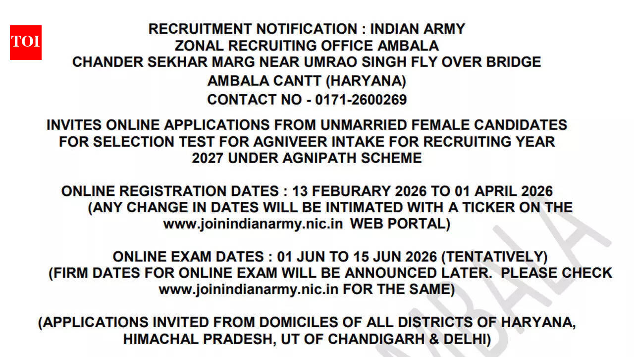 Indian Army Agniveer recruitment 2026 notification out for 25,000+ vacancies @joinindianarmy.nic.in; apply here
