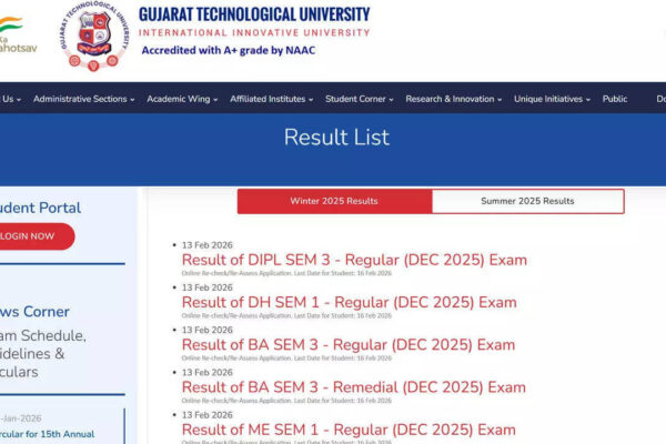 GTU Result 2026: December results declared for DIPL, DH, BA, ME, and MAM semesters at gtu.ac.in; check here