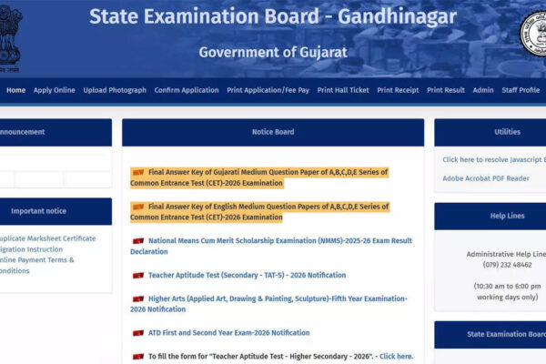 Gujarat CET 2026 final answer key released for Gujarati and English medium papers; download here