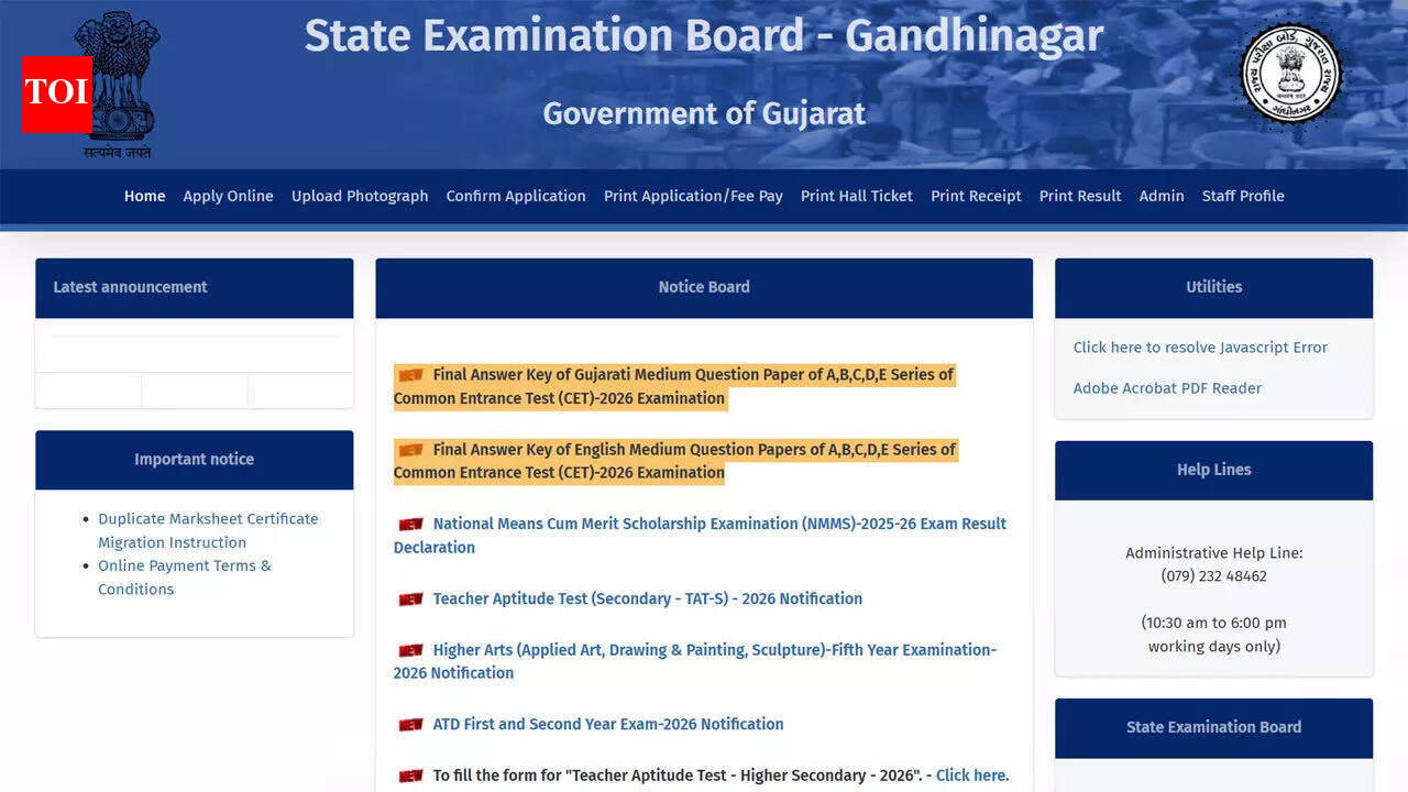 Gujarat CET 2026 final answer key released for Gujarati and English medium papers; download here