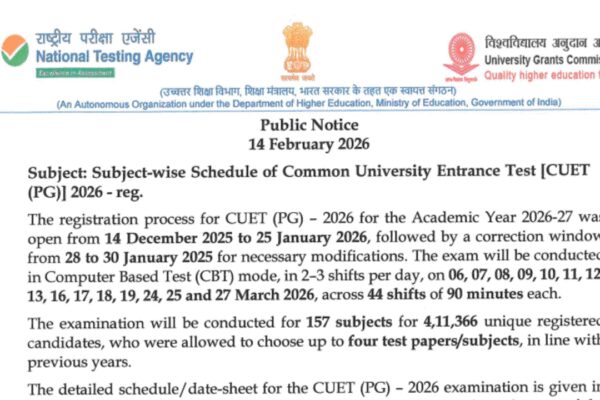 CUET PG 2026: NTA releases subject-wise schedule at exams.nta.nic.in; check details here